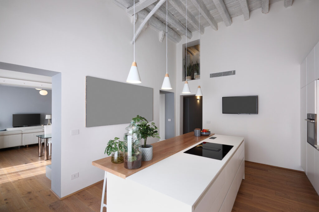 View,Of,A,Modern,White,Kitchen,,In,The,Foreground,There